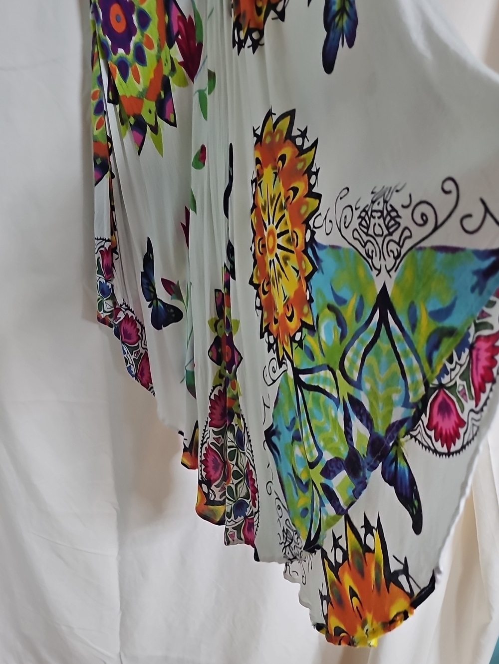 Sleeveless White Dress with Colorful Floral & Butterfly Print - Picture 3 of 6